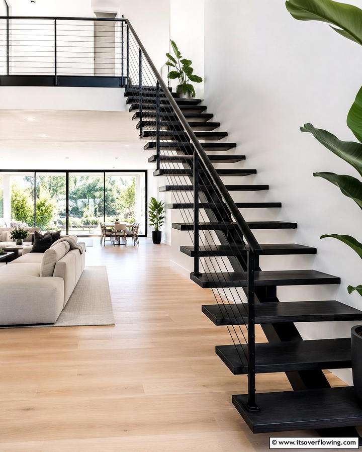 Black Staircase with LED LightingExact - 25 Black Staircase Ideas for Modern Homes