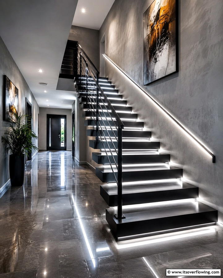Black Staircase with LED LightingOne - 25 Black Staircase Ideas for Modern Homes