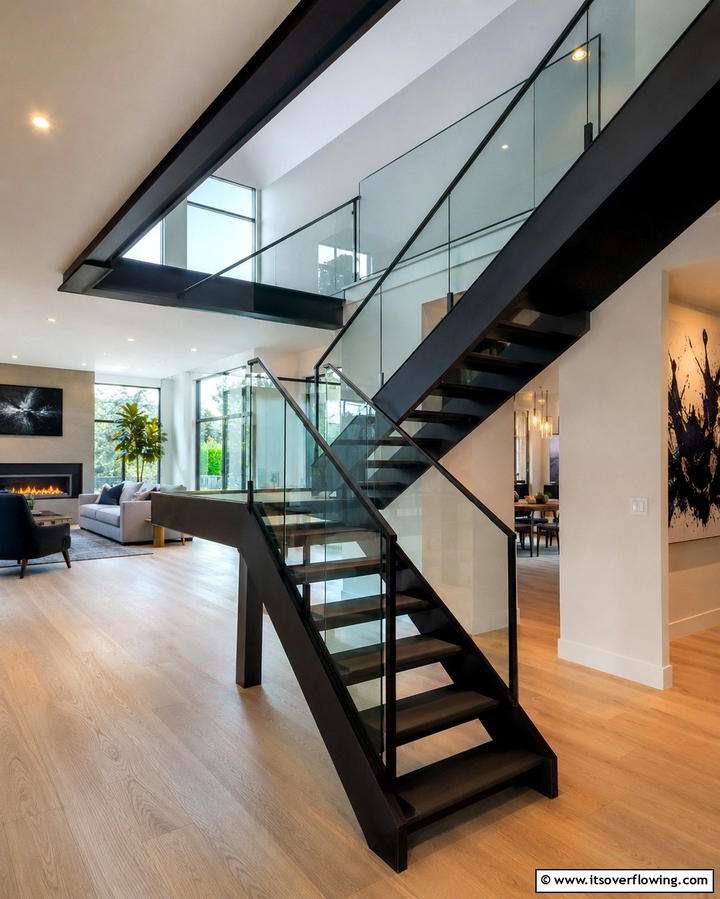 Black Staircase with Open Risers - 25 Black Staircase Ideas for Modern Homes