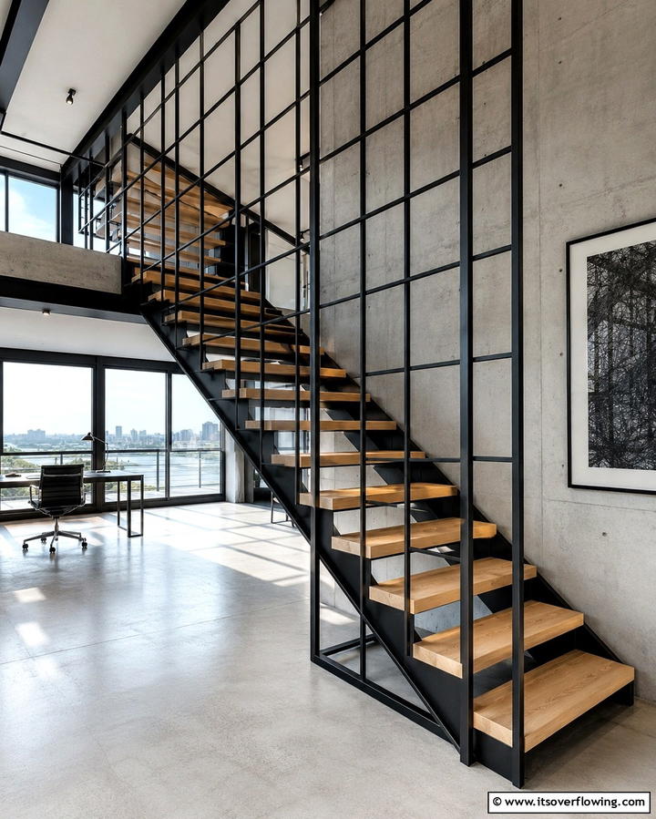 Black Steel Frames - 30 Open Staircase Ideas to Elevate Your Home Organization