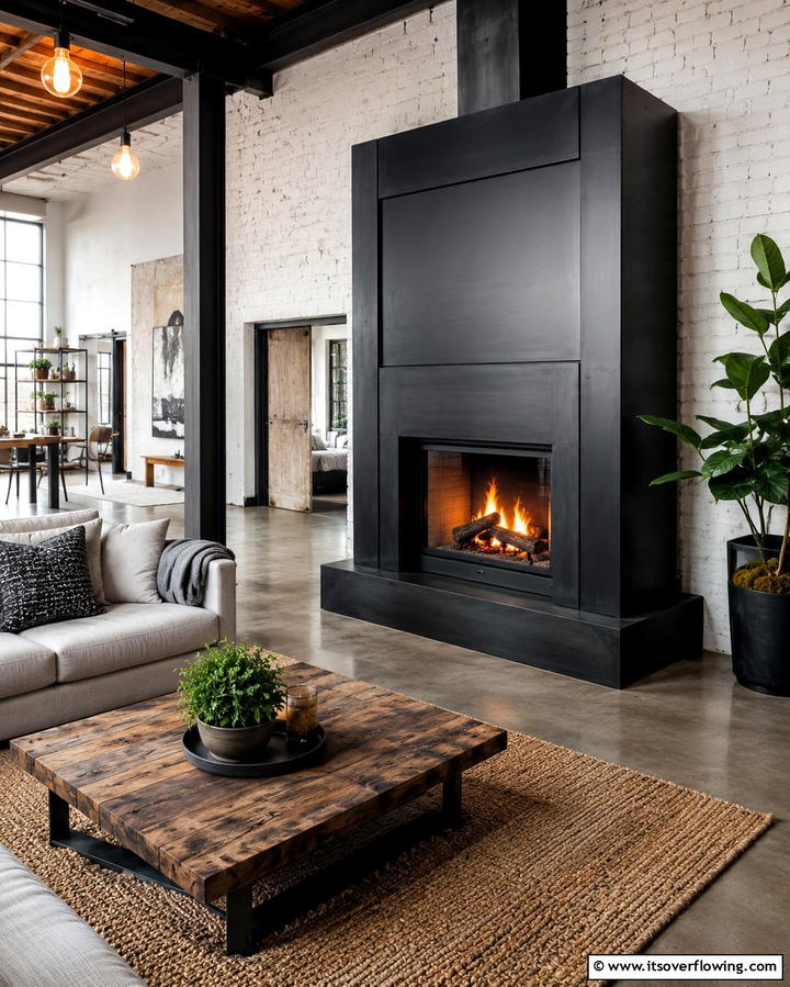 Black Steel Surround - 25 Black and White Fireplace Ideas for Timeless Elegance