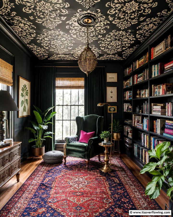 Black Stenciled Ceiling Design - 30 Modern Black Ceiling Design Ideas for Dramatic Interiors