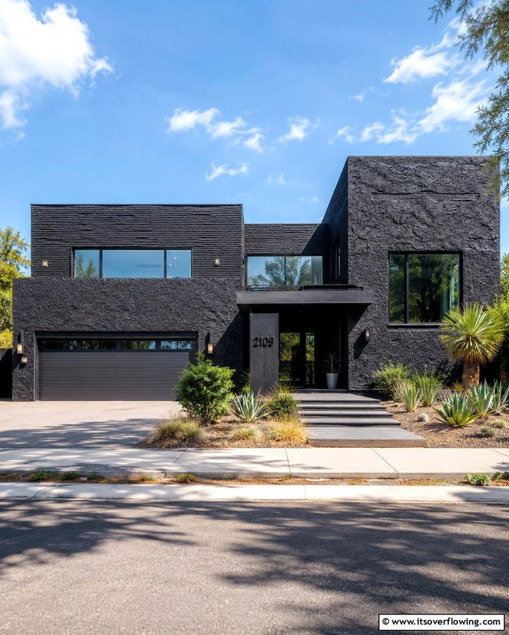 Black Stucco with Horizontal Lines - 25 Black Stucco House Ideas for Modern Exteriors