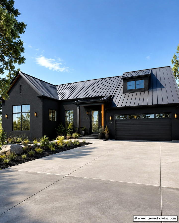 Black Stucco with Metal Roof - 25 Black Stucco House Ideas for Modern Exteriors