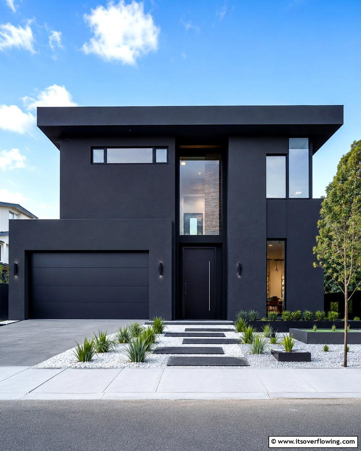 Black Stucco with Textured Finishes - 25 Black Stucco House Ideas for Modern Exteriors