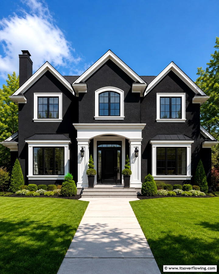 Black Stucco with White TrimExact - 25 Black Stucco House Ideas for Modern Exteriors