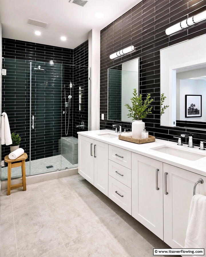 Black Subway Tiles - 25 Stylish Black Tile Bathroom Ideas