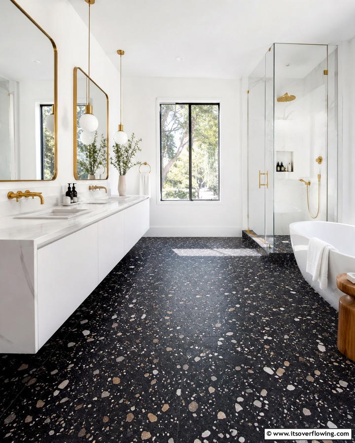 Black Terrazzo Floor Tiles - 25 Black Floor Bathroom Ideas for a Bold Look