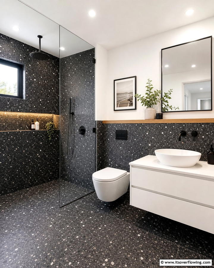 Black Terrazzo Tiles for a Contemporary Edge - 25 Stylish Black Tile Bathroom Ideas