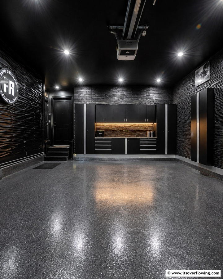Black Textured Wall Panels - 25 Black Garage Ideas for a Sleek and Functional Space