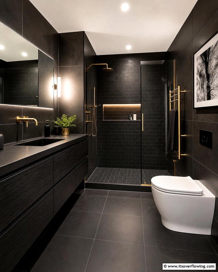 Black Tile Design - 25 Man Cave Bathroom Ideas for a Unique Space