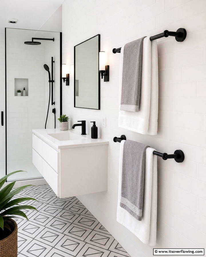 Black Towel Bars for Minimalist Charm - 20 Bathroom With Black Fixtures Design Ideas