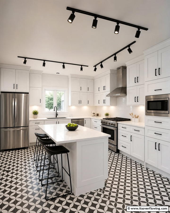 Black Track Lighting for Bold Contrast - 20 Kitchen Track Lighting Ideas for a Bright and Functional Space