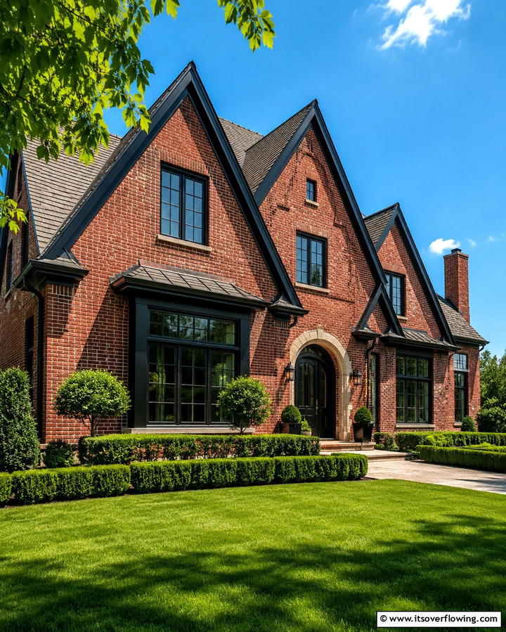 Black Trim for Gabled Rooflines - 25 Red Brick House with Black Trim Design Ideas