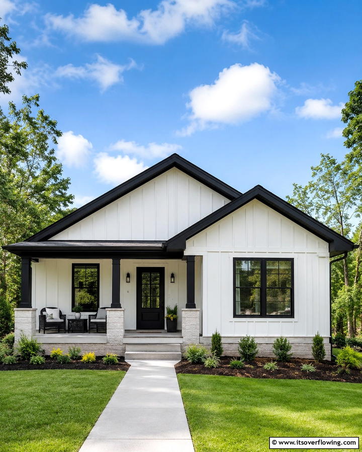 Black Trim on Gable Roofs for Added Definition - 30 Single-Story White House Black Trim Exterior Inspirations