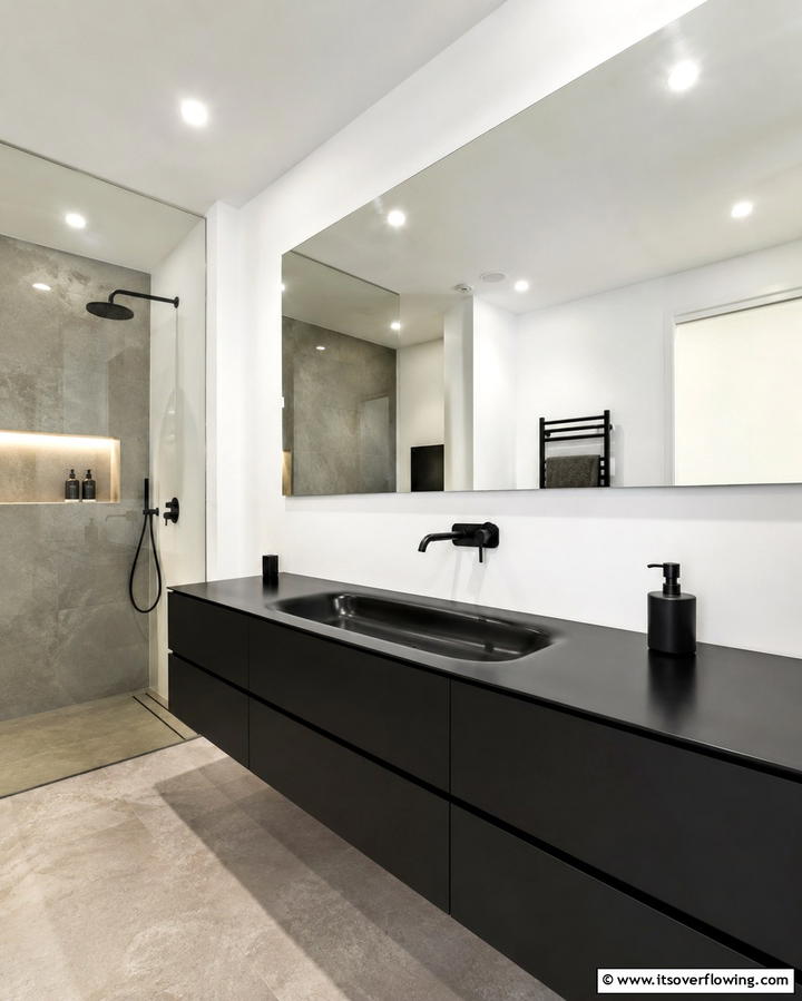 Black Vanity with Integrated Sink for Sleek Design - 25 Black Vanity Bathroom Ideas for a Sleek and Stylish Look