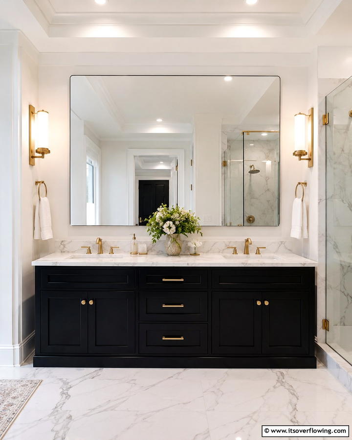 Black Vanity with Marble Countertop for Classic Elegance - 25 Black Vanity Bathroom Ideas for a Sleek and Stylish Look