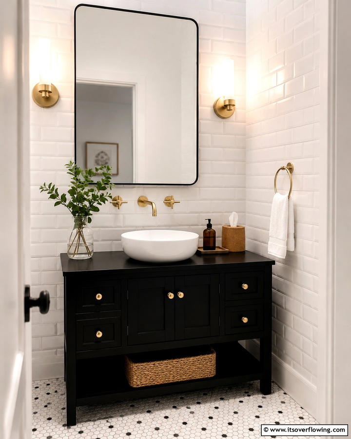 Black Vanity with Vessel Sink for Elegance - 25 Black Vanity Bathroom Ideas for a Sleek and Stylish Look