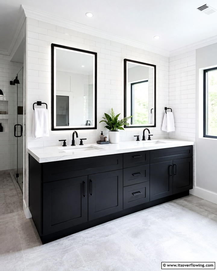 Black Vanity with White Countertop - 25 Black Bathroom Ideas to Elevate Your Space