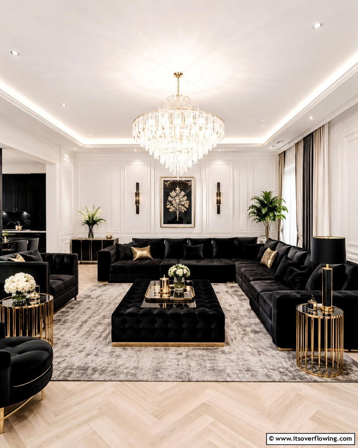 Black Velvet Furniture - 30 Bold Black Living Room Designs for Dramatic Modern Spaces