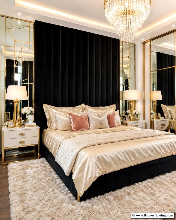 Black Velvet Headboard for Luxurious Appeal - 25 Black Headboard Bedroom Ideas for a Bold Statement