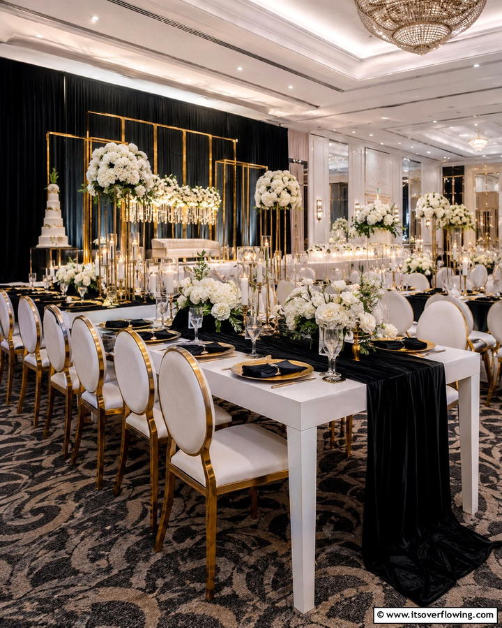 Black Velvet Table Runners - 30 Black-Themed Wedding Decor Ideas for Bold Celebrations