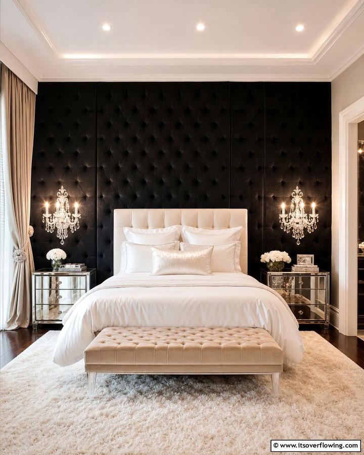 Black Velvet Wall Panels - 25 Black Accent Wall Bedroom Ideas for Drama