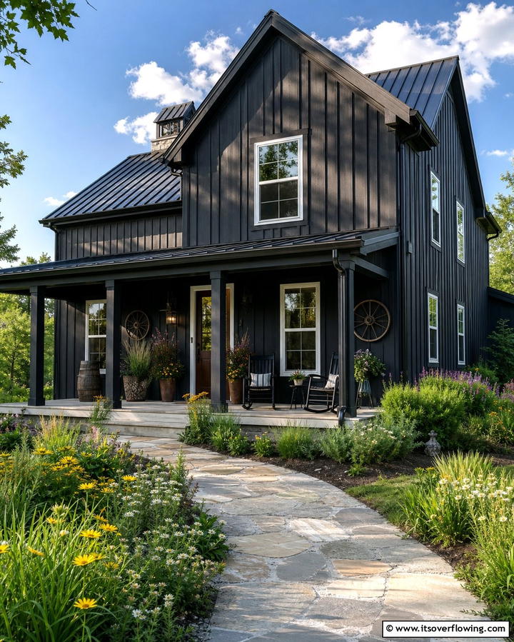 Black Vertical Board and Batten Siding - 25 Black Siding House Ideas for a Bold and Modern Look