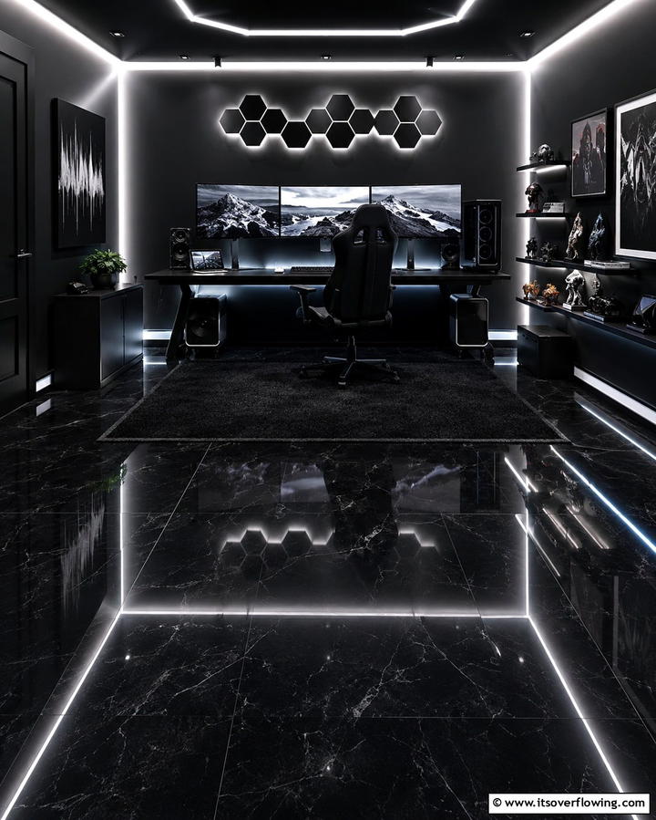 Black Vinyl Flooring for Durability - 25 Sleek Black Gaming Room Ideas for Gamers