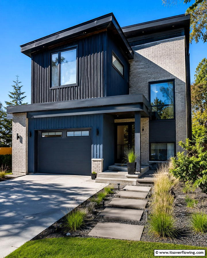 Black Vinyl with White Brick - 25 Vinyl Siding and Brick Combinations for Curb Appeal