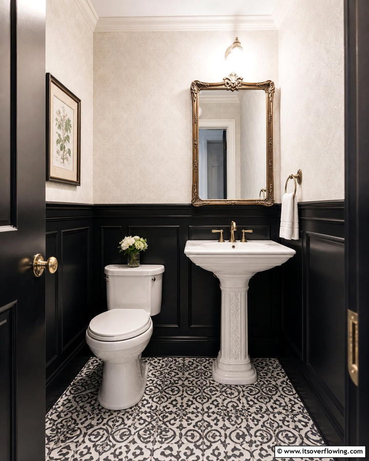Black Wainscoting for a Classic Touch - 25 Elegant Black Powder Room Ideas for a Bold Look