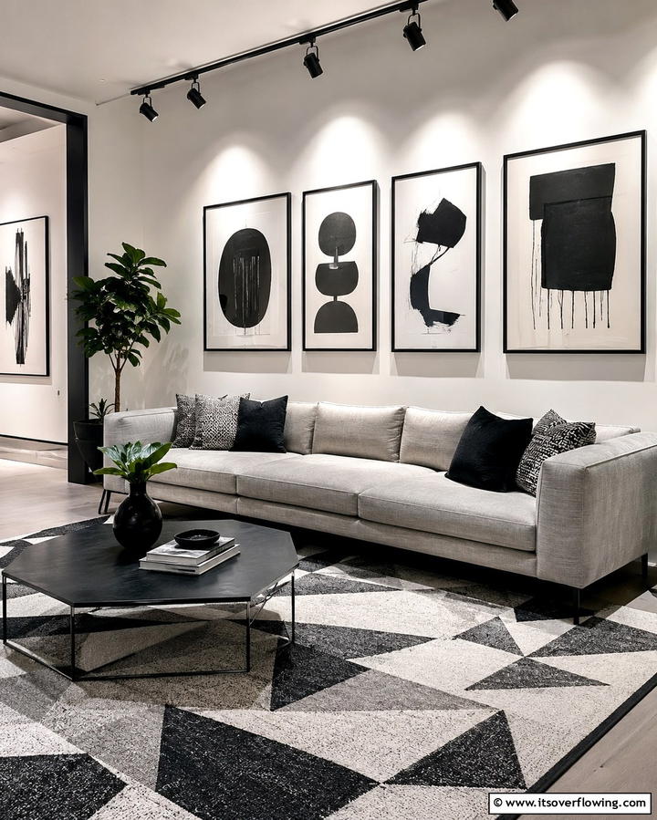 Black Wall Art - 30 Bold Black Living Room Designs for Dramatic Modern Spaces