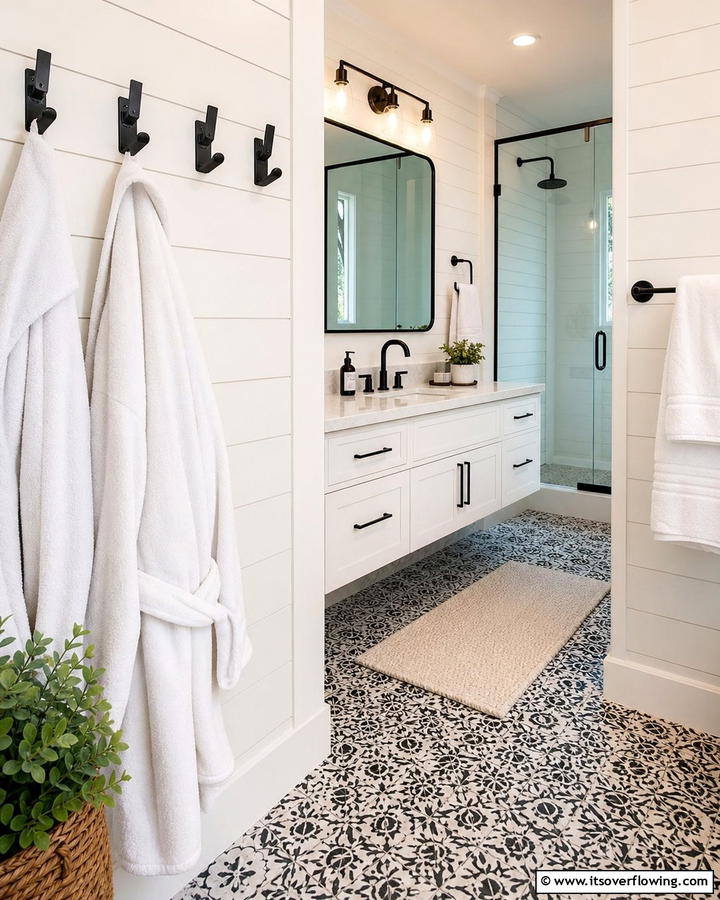 Black Wall Hooks for Versatile Organization - 20 Bathroom With Black Fixtures Design Ideas