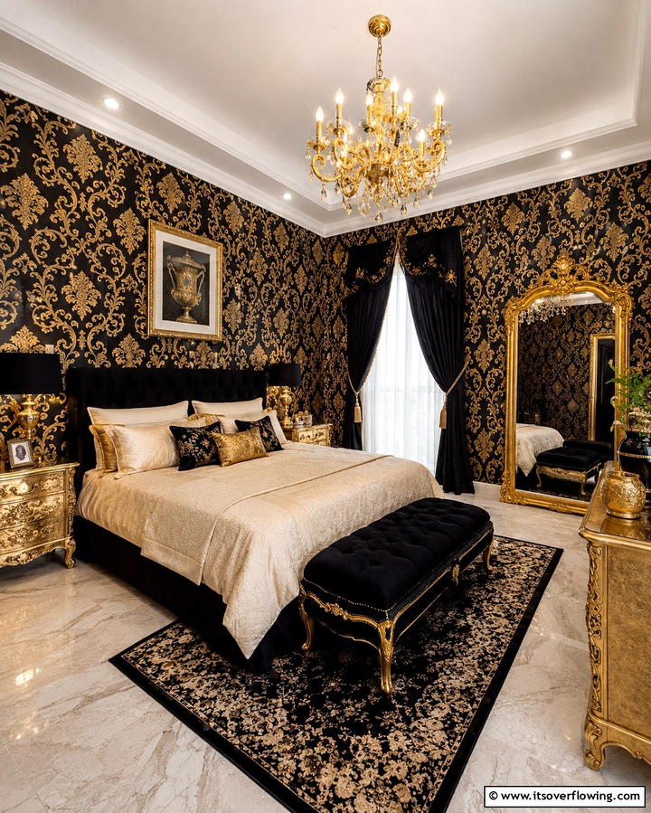 Black Wallpaper with Gold Patterns - 25 Stunning Black and Gold Bedroom Design Ideas