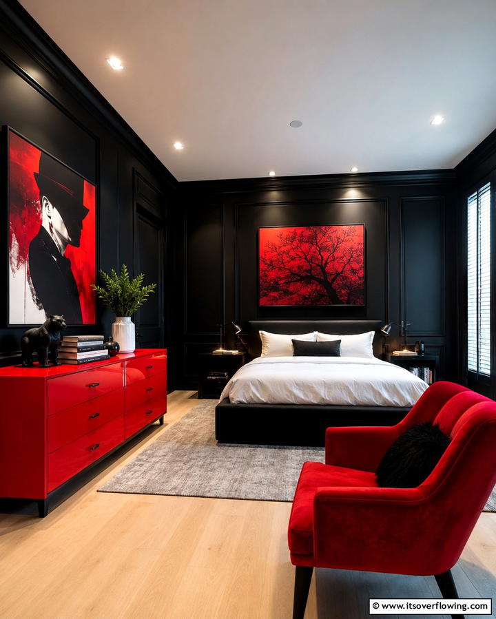 Black Walls with Red Furniture - 25 Red and Black Bedroom Ideas for a Dramatic Look