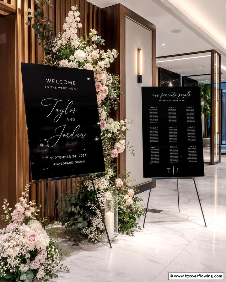 Black Wedding Signage - 30 Black-Themed Wedding Decor Ideas for Bold Celebrations