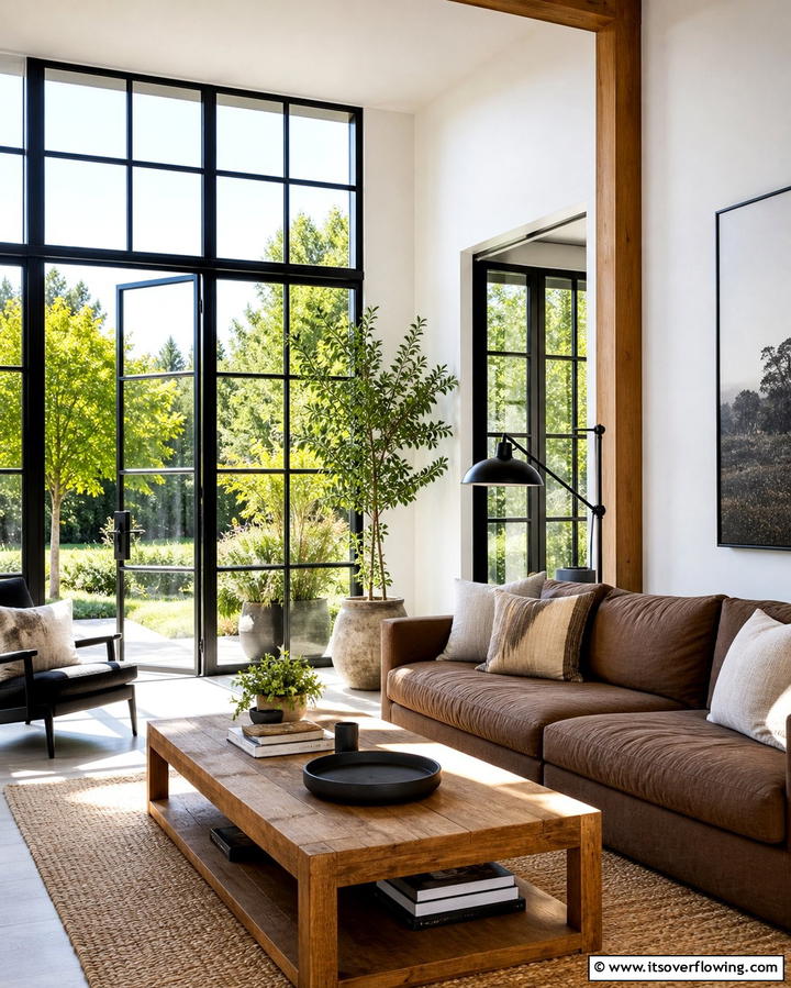 Black Window Frames for Contemporary Edge - 25 Chic Black and Brown Living Room Ideas for Modern Homes