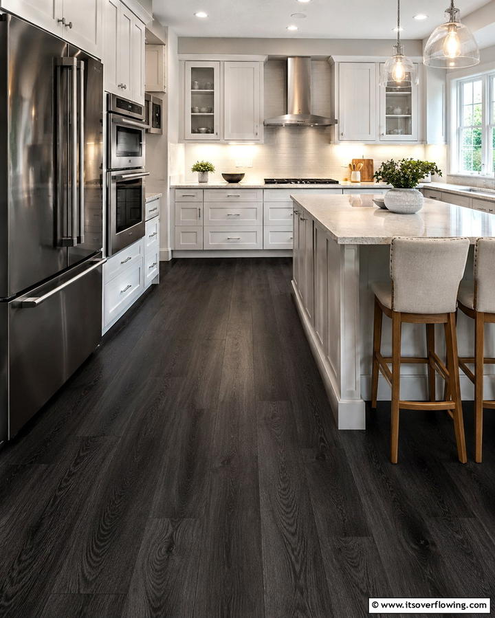 Black Wood Look Vinyl Planks - 25 Black Kitchen Floor Ideas for a Sleek and Stylish Space