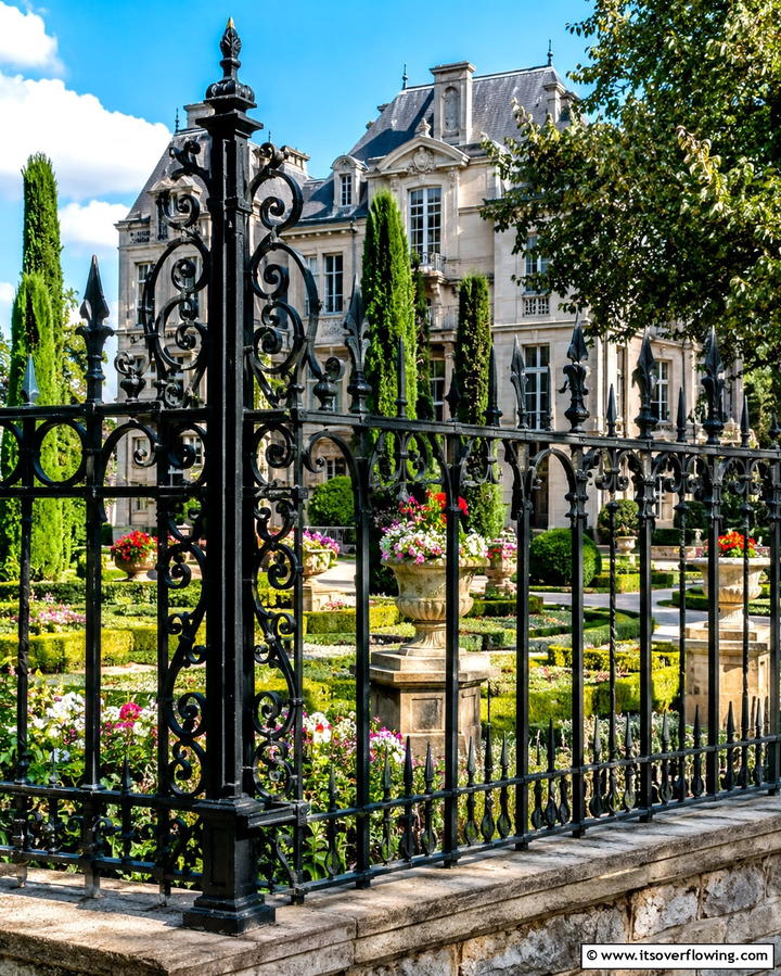 Black Wrought Iron Fence with Ornate Details - 25 Black Fence Ideas for Modern Outdoor Spaces