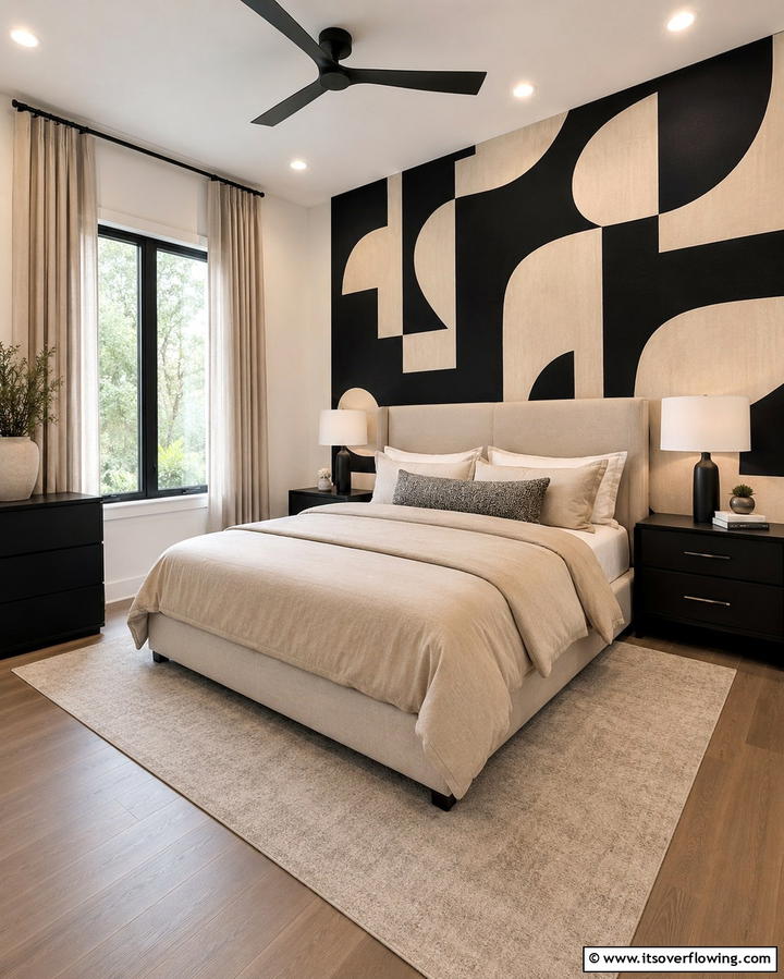 Black and Beige Abstract Wallpaper - 25 Elegant Black and Beige Bedroom Design Ideas