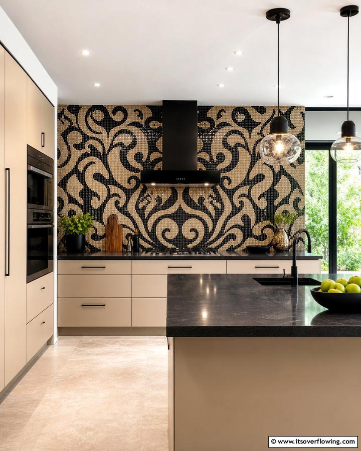 Black and Beige Mosaic Backsplash - 20 Black and Beige Kitchen Ideas for a Timeless Look