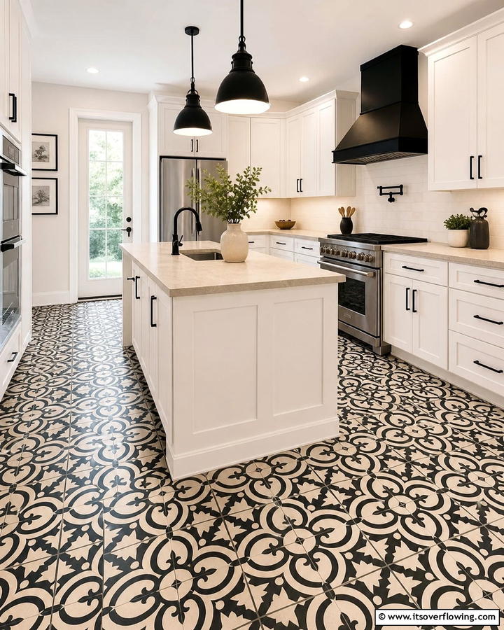 Black and Beige Patterned Tiles - 20 Black and Beige Kitchen Ideas for a Timeless Look