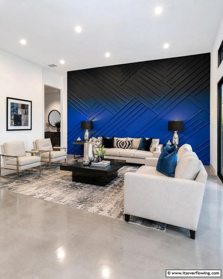 Black and Blue Accent WallExact - 25 Bold Black and Blue Living Room Ideas for a Statement