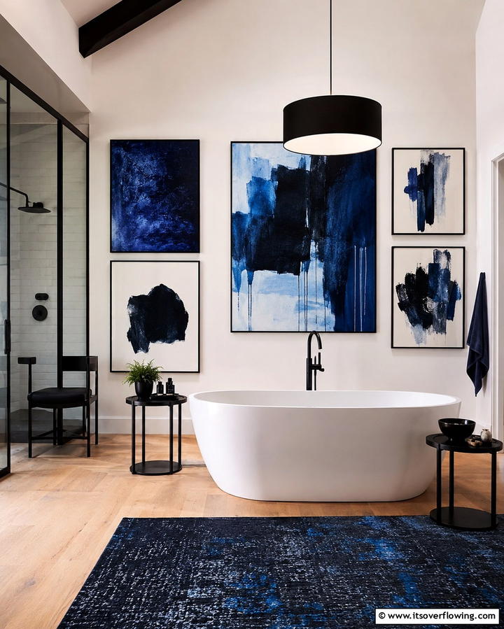 Black and Blue Art Inspired Bathroom Decor - 30 Striking Black and Blue Bathroom Ideas for Dramatic Flair