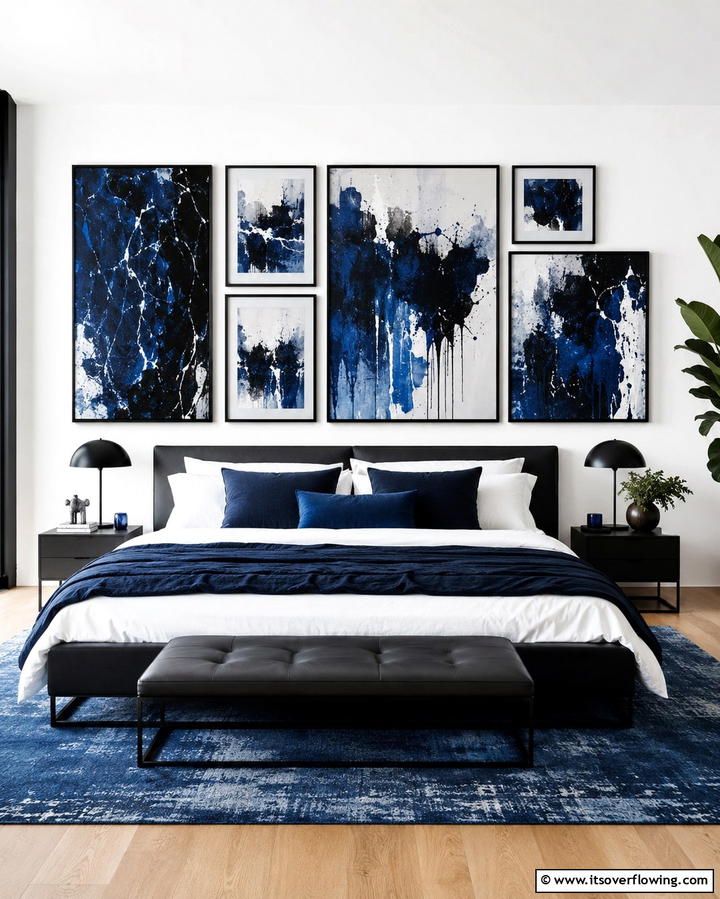 Black and Blue Artwork - 25 Black and Blue Bedroom Ideas for a Bold Statement