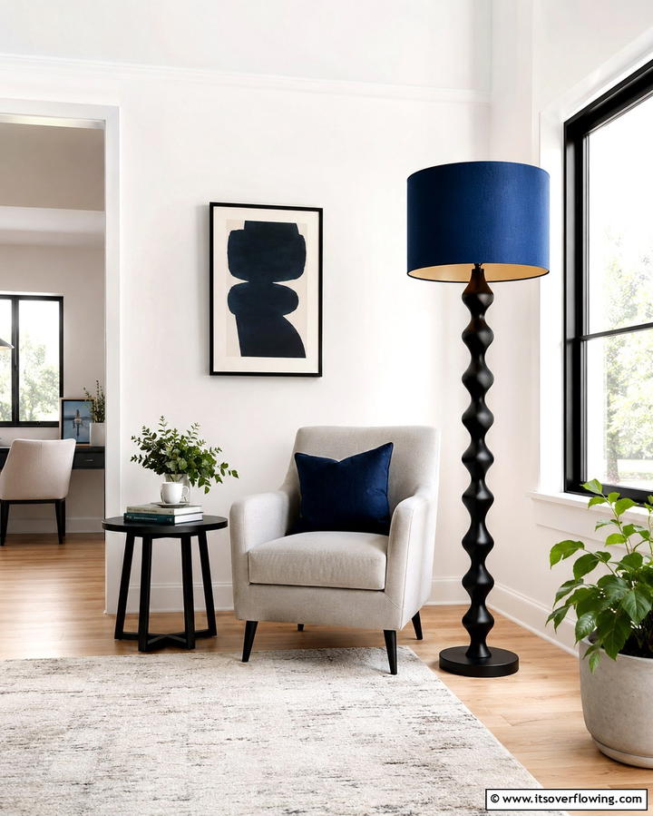 Black and Blue Floor Lamp - 25 Bold Black and Blue Living Room Ideas for a Statement
