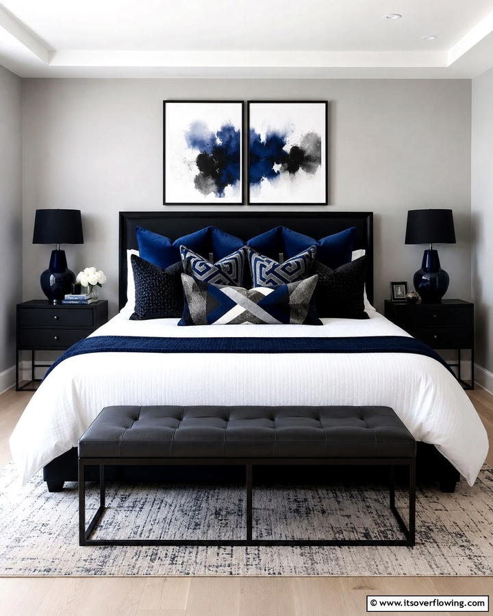 Black and Blue Throw Pillows - 25 Black and Blue Bedroom Ideas for a Bold Statement
