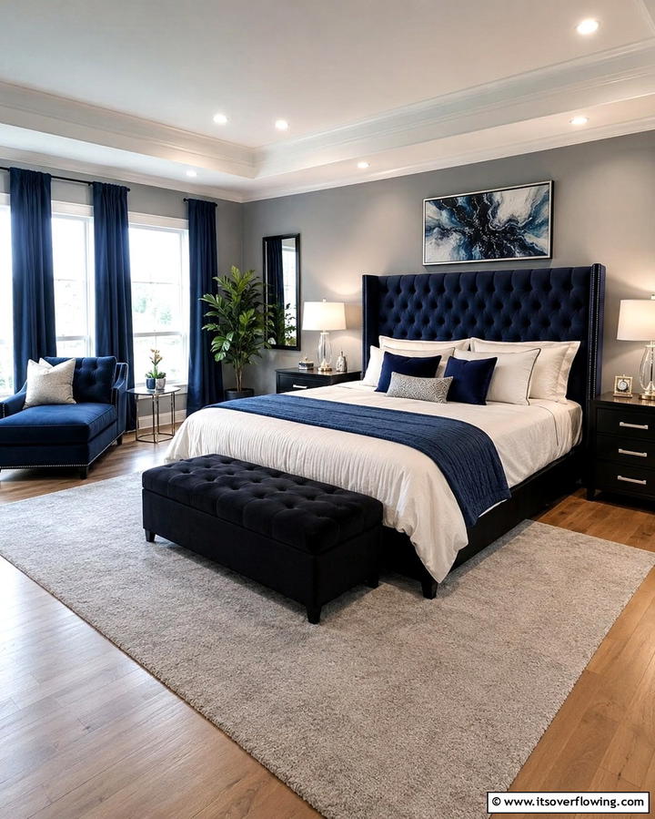 Black and Blue Upholstered Furniture - 25 Black and Blue Bedroom Ideas for a Bold Statement