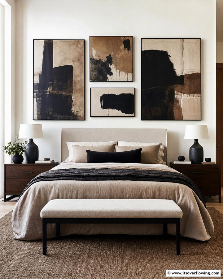 Black and Brown Abstract Art - 20 Black and Brown Bedroom Ideas for a Cozy Retreat