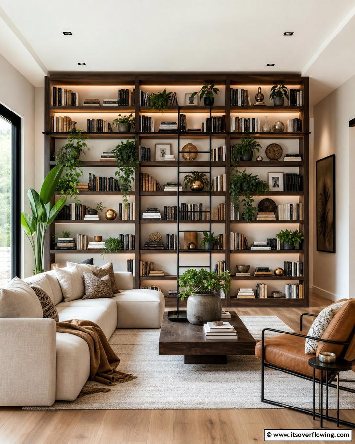 Black and Brown Bookshelf Styling - 20 Black and Brown Interior Design Ideas for Modern Homes